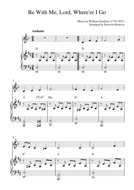 Be With Me Lord Where Er I Go Clarinet In A Solo And Piano Accompaniment With Chords Sheet Music