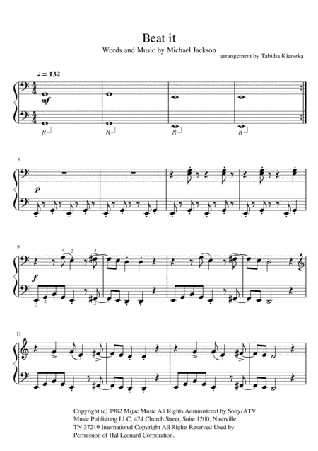 Free Sheet Music Beat It By Michael Jackson Early Intermediate Solo Piano Version