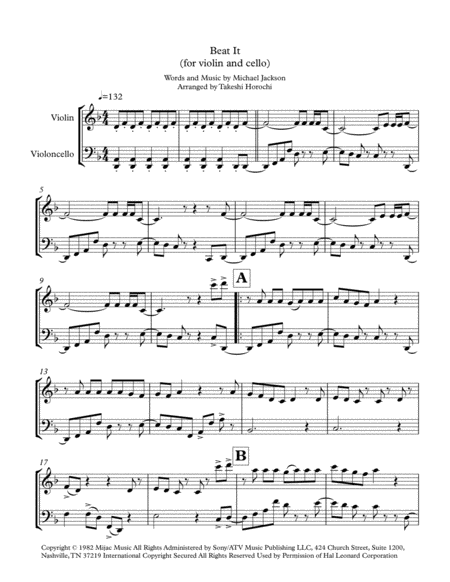 Beat It Violin Cello Sheet Music