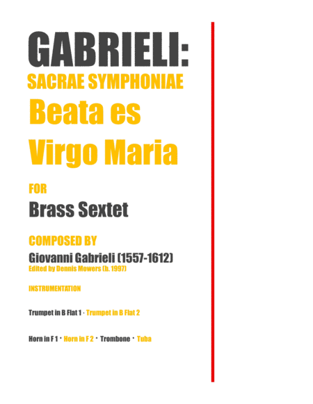 Beata Es Virgo Maria From Sacrae Symphoniae For Brass Sextet Giovanni Gabrieli Sheet Music