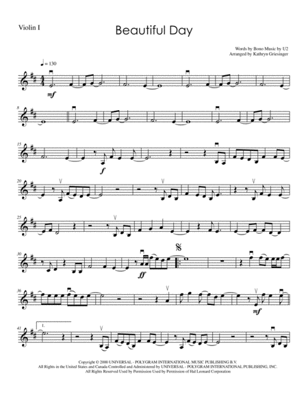 Beautiful Day String Quartet Sheet Music