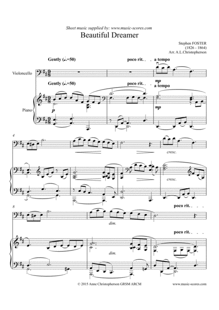 Free Sheet Music Beautiful Dreamer Cello And Piano