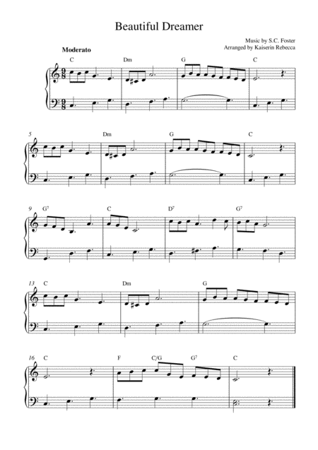 Free Sheet Music Beautiful Dreamer Easy Piano Solo With Chords