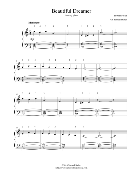 Free Sheet Music Beautiful Dreamer For Easy Piano