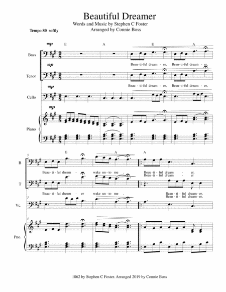 Beautiful Dreamer Key Of A For Bass Tenor Sheet Music