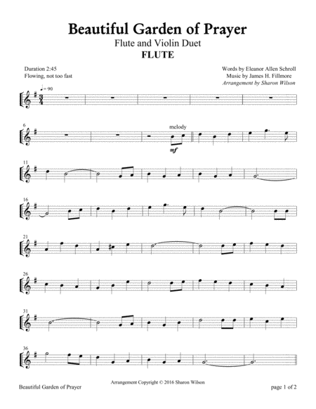 Beautiful Garden Of Prayer Flute And Violin Duet With Piano Accompaniment Sheet Music