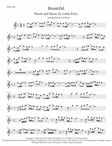 Free Sheet Music Beautiful Tenor Sax Original Key