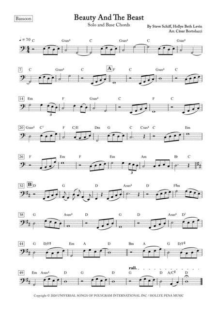 Free Sheet Music Beauty And The Beast Bassoon Solo And Base Chords