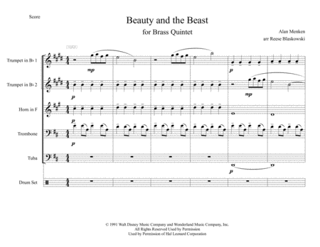 Beauty And The Beast Brass Quintet Sheet Music