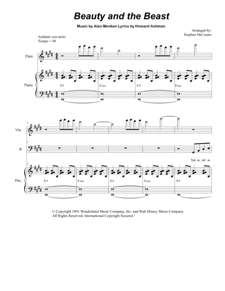 Beauty And The Beast Duet For Tenor And Bass Solo Sheet Music