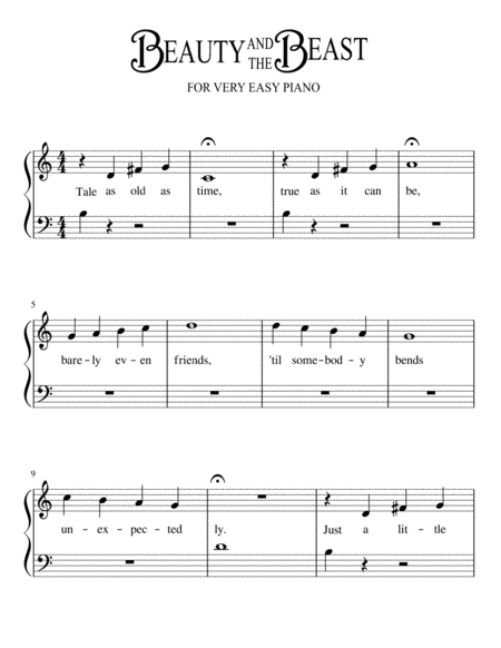 Free Sheet Music Beauty And The Beast For Very Easy Piano