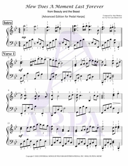 Beauty And The Beast How Does A Moment Last Forever Advanced Edition For Solo Harp Sheet Music