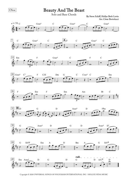 Free Sheet Music Beauty And The Beast Oboe Solo And Base Chords