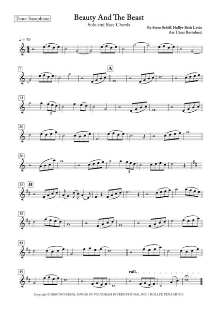 Beauty And The Beast Tenor Sax Solo And Base Chords Sheet Music