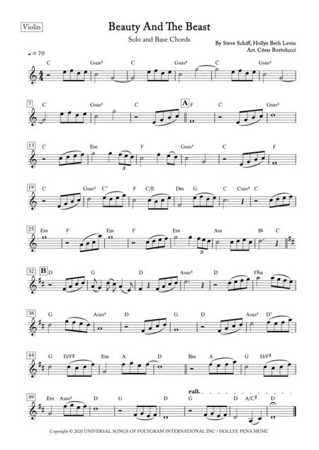 Beauty And The Beast Violin Solo And Base Chords Sheet Music