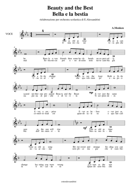 Beauty And The Best Bella E La Bestia Parte Voce Sheet Music