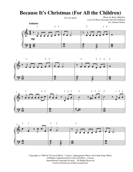 Free Sheet Music Because Its Christmas For All The Children For Easy Piano