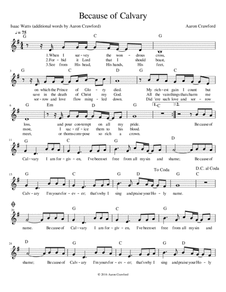 Free Sheet Music Because Of Calvary