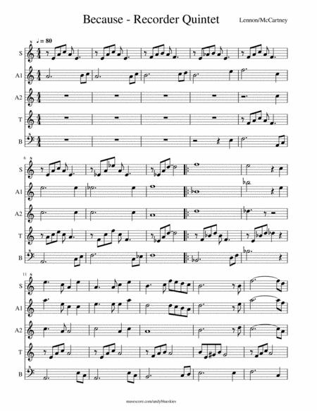 Free Sheet Music Because Recorder Quintet