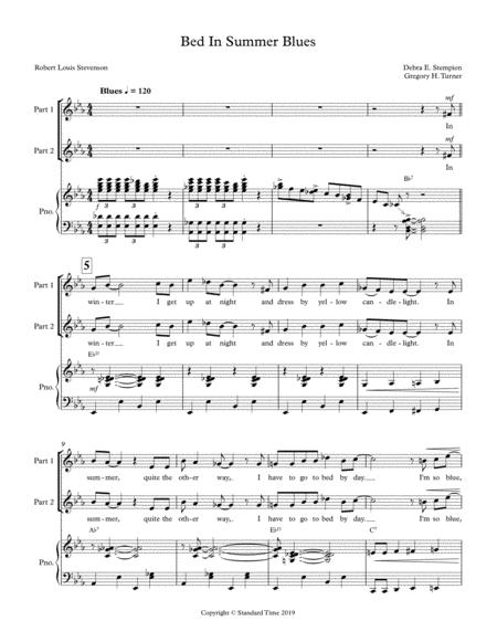 Bed In Summer Blues For 2 Part Treble Childrens Chorus Ss Sa With Piano Accompaniment Robert Louis Stevenson Sheet Music