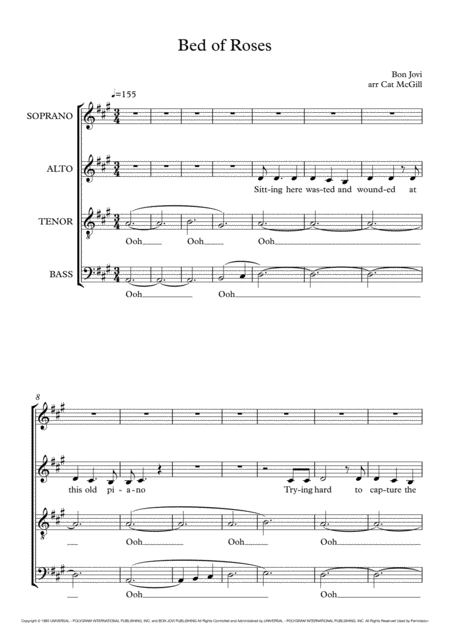 Bed Of Roses Arranged For A Cappella Choir Sheet Music