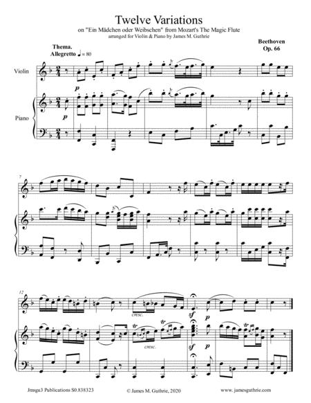 Beethoven 12 Variations Op 66 For Violin And Piano Sheet Music