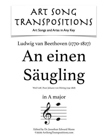 Beethoven An Einen Sugling Woo 108 Transposed To A Major Sheet Music