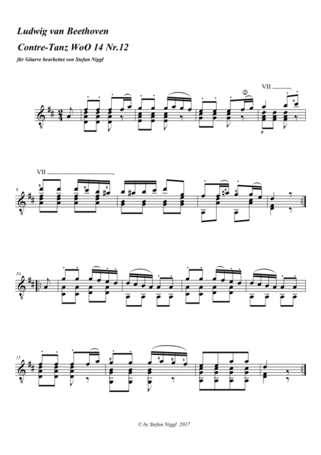Free Sheet Music Beethoven Contradanse Woo 14 No 12 For Guitar Solo