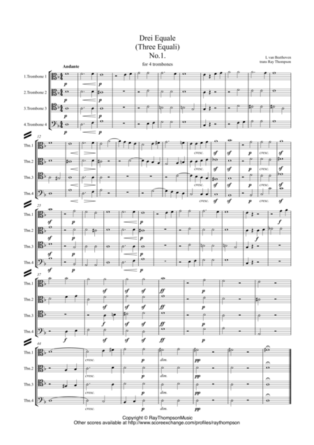 Beethoven Drei Equale Three Equali Woo 30 Trombone Quartet Sheet Music