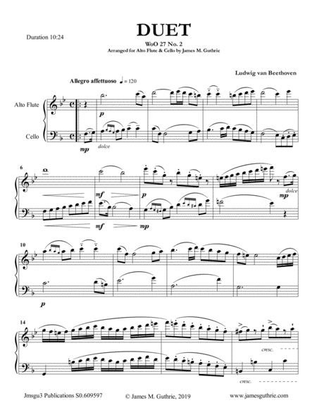 Free Sheet Music Beethoven Duet Woo 27 No 2 For Alto Flute Cello