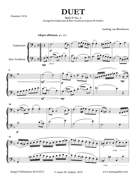 Free Sheet Music Beethoven Duet Woo 27 No 2 For Euphonium Bass Trombone