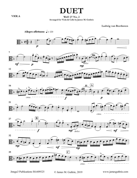 Free Sheet Music Beethoven Duet Woo 27 No 2 For Viola Cello