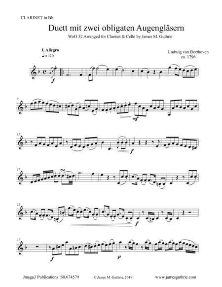 Beethoven Duet Woo 32 For Clarinet Cello Sheet Music