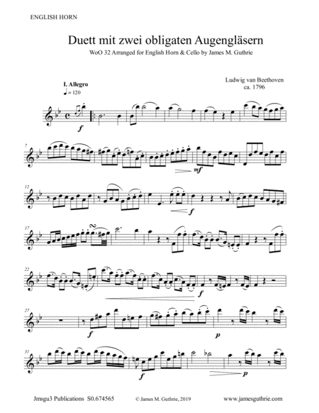 Beethoven Duet Woo 32 For English Horn Cello Sheet Music