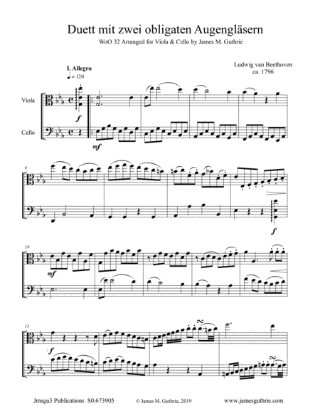 Beethoven Duet Woo 32 For Viola Cello Sheet Music