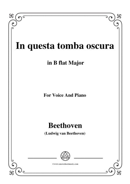 Beethoven In Questa Tomba Oscura In B Flat Major For Voice And Piano Sheet Music