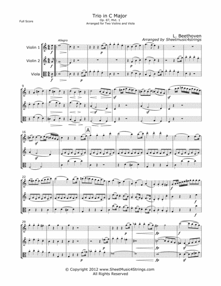 Beethoven L Op 87 Trio Mvt 1 For Two Violins And Viola Sheet Music