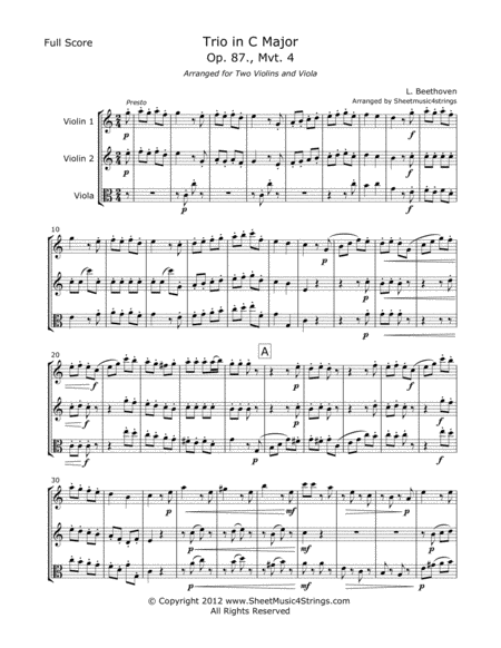 Free Sheet Music Beethoven L Trio Op 87 Mvt 4 For Two Violins And Viola