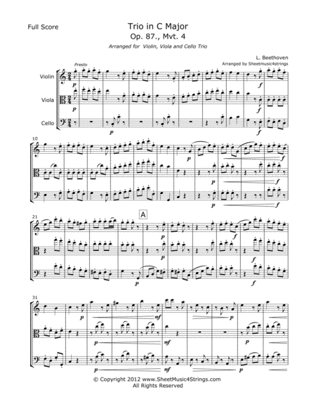 Beethoven L Trio Op 87 Mvt 4 For Violin Viola And Cello Sheet Music