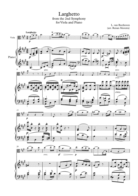 Free Sheet Music Beethoven Larghetto For Viola And Piano