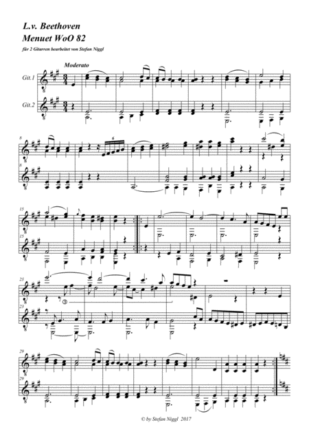 Beethoven Menuet Woo 82 For Guitar Duet Sheet Music