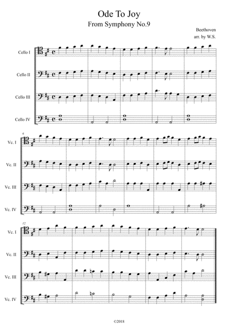 Free Sheet Music Beethoven Ode To Joy For 4 Celli