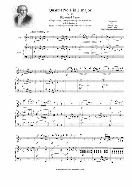 Beethoven Quartet No 1 In F Major Op 18 For Flute And Piano Score And Part Sheet Music