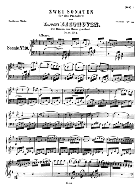 Beethoven Sonata No 10 In G Major Op 14 No 2 Full Original Complete Version Sheet Music