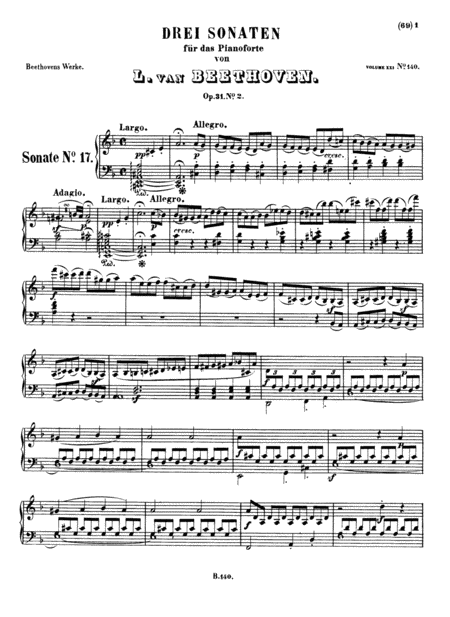 Free Sheet Music Beethoven Sonata No 17 In D Minor Op 31 No 2 The Tempest Full Original Complete Version