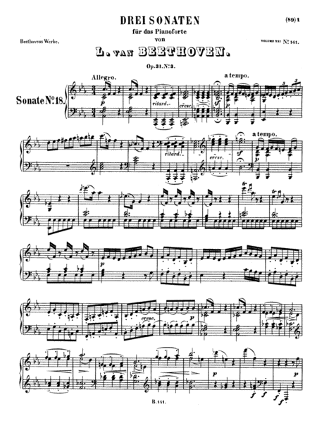 Beethoven Sonata No 18 In Eb Major Op 31 No 3 The Hunt Full Original Complete Version Sheet Music