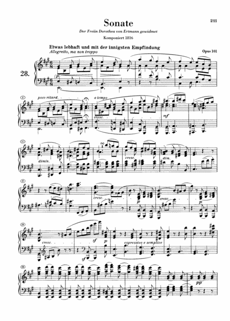 Beethoven Sonata No 28 In A Major Op101 Full Original Complete Version Sheet Music