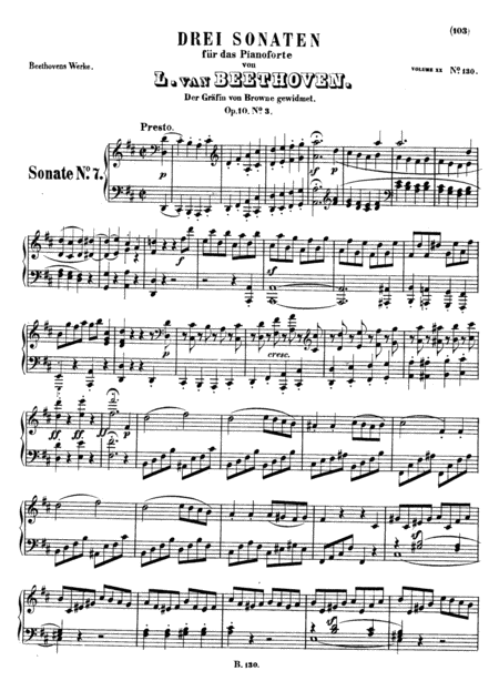 Beethoven Sonata No 7 In D Major Op 10 No 3 Original Complete Full Version Sheet Music