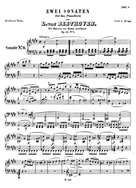 Beethoven Sonata No 9 In E Major Op 14 No 1 Full Original Complete Version Sheet Music