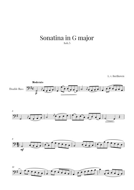 Free Sheet Music Beethoven Sonatina In G Major For Double Bass